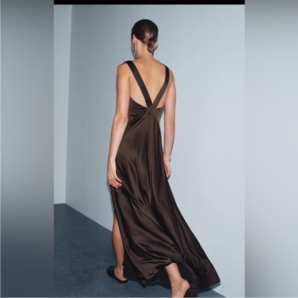 Zara Brown Maxi Dress with Slit - Picture 2 of 10